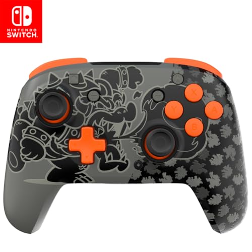 PDP REMATCH GLOW Wireless Nintendo Switch Pro Controller, Full Motion Controls – Licensed for Nintendo Switch. & Lite & OLED Model, Rechargeable Battery Power, Glow in the Dark: Blackout Bowser - color: Bowser