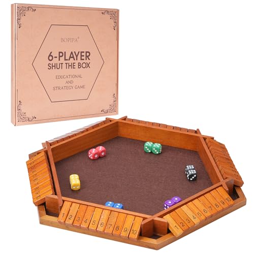 Shut The Box Dice Game – Vintage Wooden Board for 1-6 Players | Classic Strategy & Tabletop Game For Adults & Kids. Fun For Family, Classroom, Home, Party, Or Pub. Vintage Wooden Board Game
