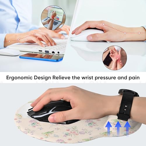 Ergonomic Mouse Pad with Wrist Support,Non-Slip Rubber Base for Computer Laptop & Mac,Lightweight Rest for Home,Office & Travel (Pink Flowers Birds) - color: Pink Flowers Birds