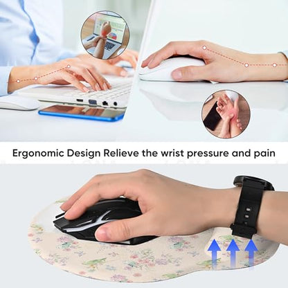 Ergonomic Mouse Pad with Wrist Support,Non-Slip Rubber Base for Computer Laptop & Mac,Lightweight Rest for Home,Office & Travel (Pink Flowers Birds) - color: Pink Flowers Birds