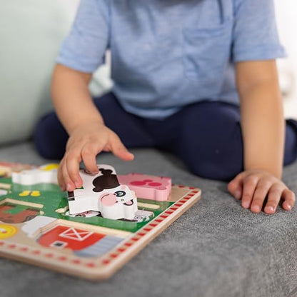 Melissa & Doug Farm Wooden Chunky Puzzle (8 pcs) - FSC Certified | 8 Chunky Wooden Pieces, Stand-Up Farm Animals and Barn, Motor Skill Building Puzzle Play, Toddler Toys for Kids, Ages 2+ - size: 11.95 x 8.95 x 1.0, style: Farm