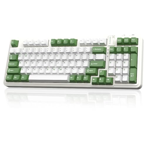 AUSDOM 98Pro Silent Mechanical Keyboard, Wireless Hot Swappable Gaming Keyboard with Backlit,Gasket Structure,Pre-lubed Tactile Switches,2.4GHz/Type-C/Bluetooth Custom Keyboards (Green & White-Silent) - color: Green & White