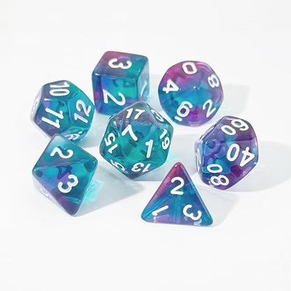 Transparent Blue DND Dice Set of 7pcs (Clear Purple-Blue) | Acrylic Polyhedral Dice Set for D&D, TTRPGs, Dungeons and Dragons, Role Playing Games – D20 System Games - color: Clear Purple-blue