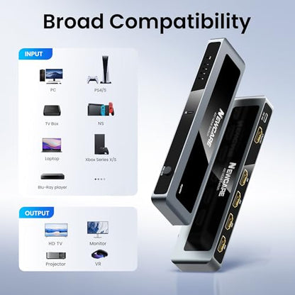 NEWCARE HDMI Switch 4 in 1 Out 4K@60Hz, Aluminum 4-Port HDMI Switcher Splitter with Remote, Supports HDR10 Dolby Vision HDCP 2.2 18Gbps 3D for TV PS5 Xbox Laptop Projector Fire Stick