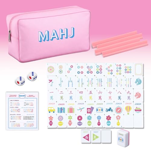 Soulchen Mini American Mahjong Tile Set Include 160 0.8 Inch Mahjong Tiles 2 Dice 4 Wooden Rulers 1 Accessory Bag 4 Beginner Rule Cards(Stylish) - style: Stylish