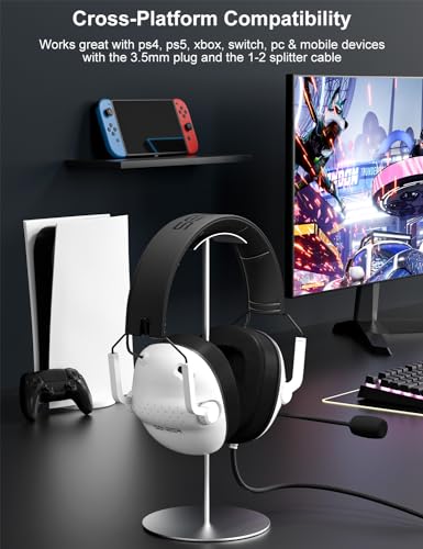 SENZER SG500 Surround Sound Pro Gaming Headset with Noise Cancelling Microphone - Soft Memory Foam Padding - Portable Foldable Headphones for PC, PS4, PS5, Xbox One, Switch - White - color: White