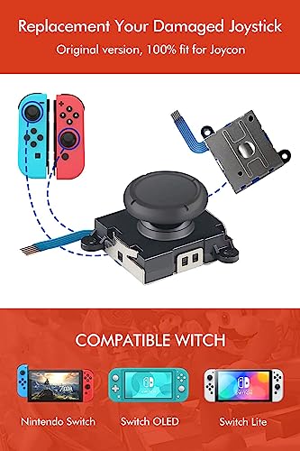 Joycon Joystick Replacement Kit( 48 in one), Switch Joystick Replacement for Switch/ Switch Lite/ Switch OLED, Include 4 Thumbsticks, 4 Metal Buckles, 2 Screwdrivers, Pry Tool, 12 Thumbstick Grips