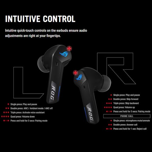 ROG Cetra True Wireless SpeedNova Gaming Earbuds with 2.4GHz and Bluetooth, 24-bit 96kHz Audio, Adaptive ANC, Bone-Conduction AI Mics, 46-Hour Battery, RGB Lighting for PC and Console Gaming (Black) - color: Black