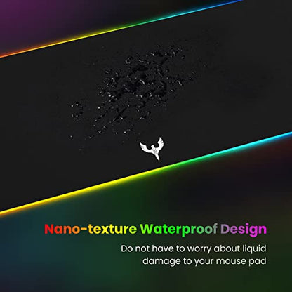 BladeHawks RGB Gaming Mouse Pad Extra Large Extended 31.5x12 Inch-Black | LED mouse pad with 14 lighting modes, covers keyboard & mouse, anti-slip rubber base, waterproof surface, USB powered - color: Black