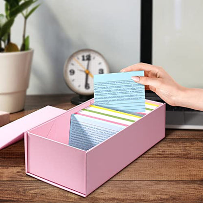 Harhana 3x5 Index Card Holder Pink Card File Box Organizer, Hold 1200 3x5-Inch Flash Cards- 1 Pack Pink - color: Pink
