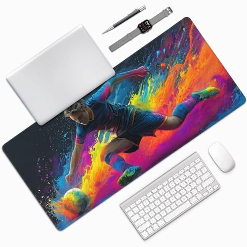 Large Gaming Mouse Pad and Desk Mat, Soccer Action Design, Non-Slip Base, 35.4 x 15.7 Inches, for PC, Laptop, Office, and Gaming Setup - color: Football Actions