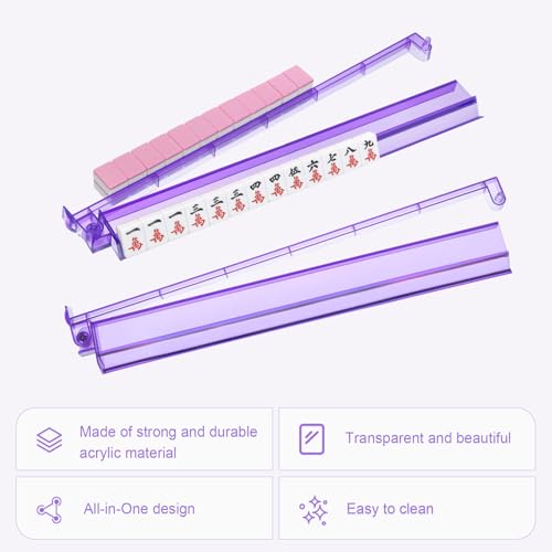 Mahjong Racks with Pushers 4PCS Set Majiang Tile Holder Acrylic Mahjong Racks Accessories and Gifts - color: Deep Purple