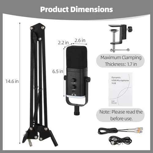 OMISTAR Dynamic Streaming USB Microphone for PC, Wireless Gaming Microphone with Boom Arm, Gaming Mic with RGB Light, Noise Reduction, Volume & Echo Knobs (100W-Boom Arm)