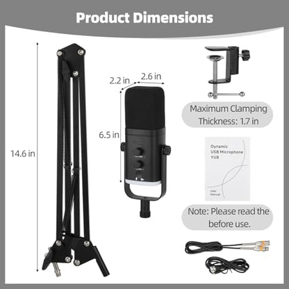 OMISTAR Dynamic Streaming USB Microphone for PC, Wireless Gaming Microphone with Boom Arm, Gaming Mic with RGB Light, Noise Reduction, Volume & Echo Knobs (100W-Boom Arm)