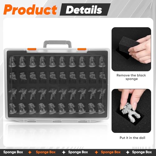 Miniature Storage Carrying Figure Case - 120 Slot Figurine Minature Carrying Case with 3 Foam Layer for Miniatures Compatible with 40k, DND & More (Transparent) - color: Transparent