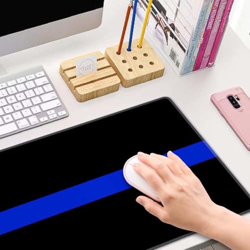 Extended Gaming Mouse Pad Big, Thin Blue Line Long Mouse Pad Large, 31.5x11.8in Non-Slip Rubber Base Black Mousepad, Stitched Edges Keyboard Mouse Mat Desk Pad - color: Thin Blue Line