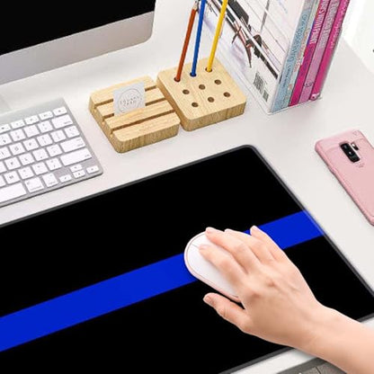 Extended Gaming Mouse Pad Big, Thin Blue Line Long Mouse Pad Large, 31.5x11.8in Non-Slip Rubber Base Black Mousepad, Stitched Edges Keyboard Mouse Mat Desk Pad - color: Thin Blue Line