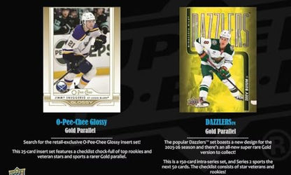 2025 2026 Upper Deck Hockey Series 2 Sealed 48 Card Blaster Box Containing an OPC Glossy Card and an Exclusive Green Dazzler Card Plus Chance for Matthew Schaefer Young Guns Rookie Card and More