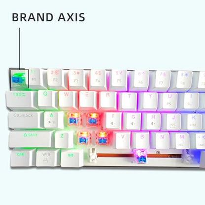 ONE-UP Portable 60% Mechanical Gaming Keyboard LED Backlit Compact 61 Keys Mini Wired Office Keyboard with Blue Switch PBT Keycaps for Windows Laptop PC Mac.（White/Black） - color: White