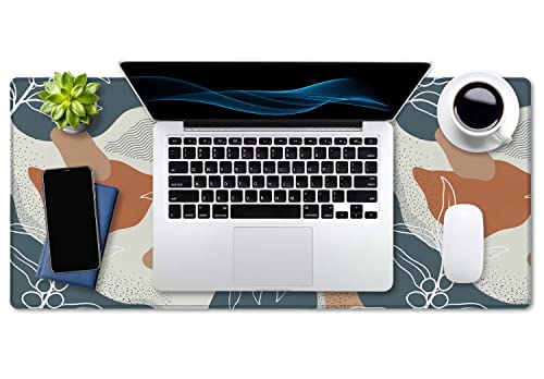 SSOIU Extended Gaming Mouse Pad (35.5x15.7 in), Large Stable Rubber Base Mousepad with Stitched Edges, Keyboard Mouse Mat Desk Pad for Work, Game, Office, Home - Abstract Flowers and Leave - color: Abstract Flowers and Leave