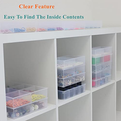2 Pack Fixed 6 Grids Clear Plastic Organizer Sorting Tray with Large Compartment, Transparent Storage Divider Box Container Case for Hardware, Craft, Sewing Kit, Office Supplies, Small Parts - size: Fixed 6 Grids