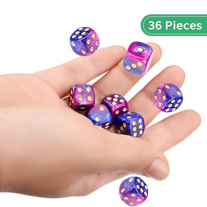 36 of Pack 12MM 6 Sided MINI Dice Set,Two Colours D6 Game Dice Set, 6 Sided Standard Dices for Yahtzee, Bunco,with Portable Plastic Box(Blue Purple) - color: Blue Purple