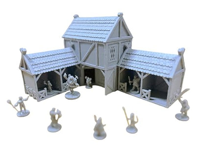Viking Horse Stable and Medieval Building Bundle Terrain Set for 28mm Miniatures Wargame, Paintable, Gift for DND Hobby Enthusiasts