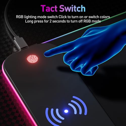 Wireless Charging RGB Gaming Mouse Pad 10W, 10 Light Modes Extra Large Mousepad,LED Mouse Mat 800x300x4MM, Non-Slip Rubber Base Computer Keyboard Mat for Gaming, PC, Laptop, MacBook,Desk.