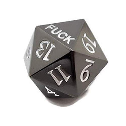 Metal D20 Fuck Dice Critical Fail F 20 Sided Die Set DND Black Gunmetal Color Number for Role Playing Game Dungeons and Dragons D&D Pathfinder Shadowrun and Math Teaching