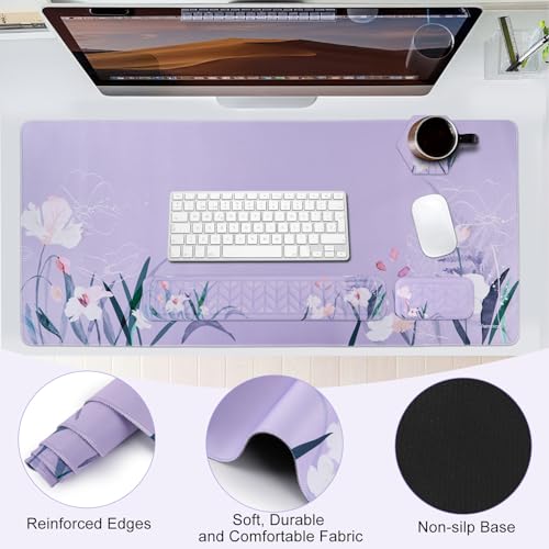 Petmolico 4-in-1 Wrist Rest Set with Desk Pad, Purple Orchid | Non-slip PU base, soft Lycra & memory foam, ergonomic pain relief, great for home/office