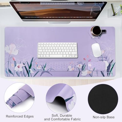 Petmolico 4-in-1 Wrist Rest Set with Desk Pad, Purple Orchid | Non-slip PU base, soft Lycra & memory foam, ergonomic pain relief, great for home/office
