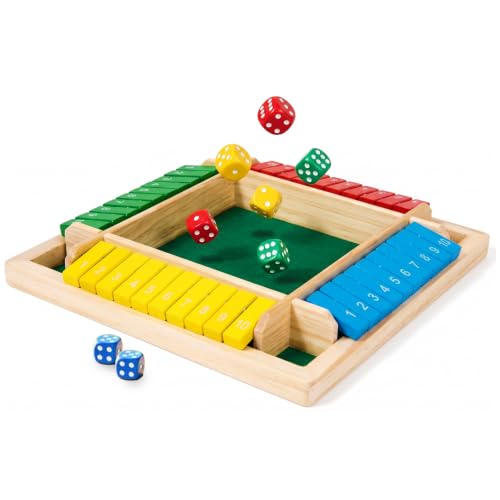 Multicolor Shut The Box Game 4 Player Math Board Games | Vibrant colorful wooden blocks with dice. Easy quick fun for kids 8-12, adult parties, pub events and family nights - color: Colorful-square