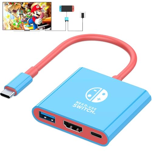 Switch Dock, TV Docking Station for Nintendo Switch/Switch OLED/Steam Deck, 4K@30HZ/1080P@60HZ Portable Switch TV Dock with PD 100W Charging, USB 3.0 Port（3-in-1 - style: Adapter