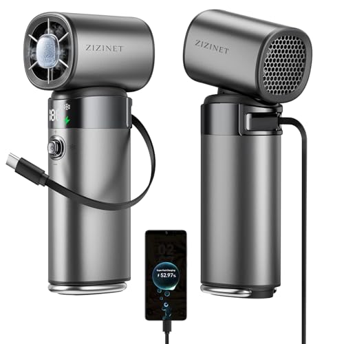 Portable Handheld Fan, Ice Cooling, 22.5W 10000mAh Power Bank | Contact Cooling Pad. 16500 RPM Turbo. Built-In Type-C Cable. 35H Runtime. Metal Shell. Stadium & Soccer Game Essentials. - color: Gunmetal