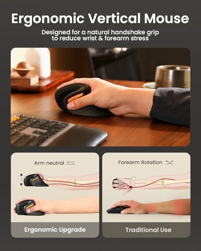 ProtoArc EM11 NL Wireless Ergonomic Vertical Mouse, Rechargeable, Black | 58° vertical design supports a natural wrist posture, connect 3 devices via Bluetooth/2.4G USB-A, 500mAh USB-C rechargeable. - color: Black