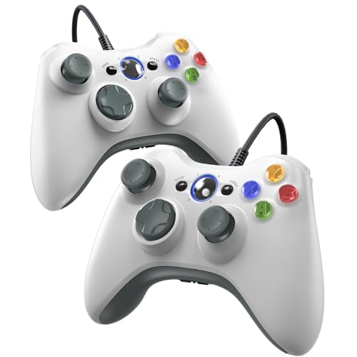 Gamrombo Wired Controller for Xbox 360-2 Pack, Compatible with xbox 360/360 S/360 E, with Dual-Vibration, 2.5mm headphone Jack - color: White