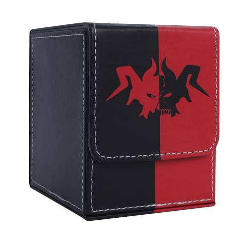 Card Deck Box with 2 Dividers, MTG Commander Deck Box Holds 100+ Double-Sleeved Cards, Leather Magnetic Deck Case Compatible with Magic TCG CCG Cards, Black/Red - color: 1. Blac k& Red, size: 100 Double-sleeved Cards Vertical