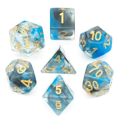 UDIXI DND Dice Set 7PCS Resin Polyhedral D&D Dice for Role Playing Games | Blue Black Colors, Dreamy Effect, Velvet Dice Bag Packaging, for Dungeons and Dragons Role Playing Games and Tabletop Games - color: S-blue and Black
