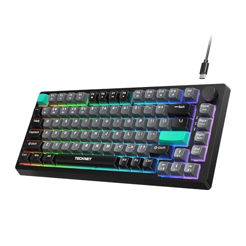 TECKNET 75% Compact Gaming Keyboard, 82-Key RGB Backlit Wired Keyboard with 26-Key Anti-Ghosting, Quiet Responsive Keys, Ergonomic Design, USB Plug & Play Keyboard for PC, Laptop, Gaming & Office