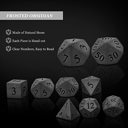 UDIXI Frosted Obsidian Gemstone Dice Set Stone DND Dice for Tabletop Games | Natural Stone, Premium Gift Box, DM Gift, for Dungeons and Dragons Role Playing Games - color: Frosted Obsidian