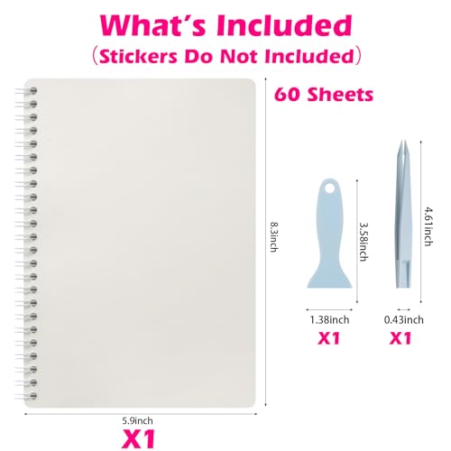 SUNEZLGO Reusable Sticker Book 60 Sheets, Sticker Collecting Book Album, Reusable Sticker Album,Sticker Organizer,Blank Sticker Book for Adults Children,Sticker Keeper Book with Tweezer and Spatula,A5 - color: Transparent
