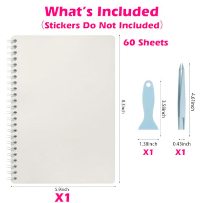 SUNEZLGO Reusable Sticker Book 60 Sheets, Sticker Collecting Book Album, Reusable Sticker Album,Sticker Organizer,Blank Sticker Book for Adults Children,Sticker Keeper Book with Tweezer and Spatula,A5 - color: Transparent