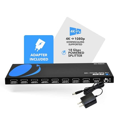 OREI 4K 1 in 8 Out HDMI Splitter 4:4:4 8-bit - HDMI 2.0, HDCP 2.2, 18 Gbps, 4K @ 60Hz HDMI Duplicator/Distributor UltaHD High Resolution (UHDS-108) (1x8) | OREI 1x8 2.0 HDMI Splitter 1 in 8 Out Ports With Full UltraHD 4K@60Hz, HDCP 2.2, 3D Support, EDID C