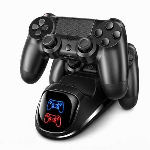 Dual Charging Dock for PS4 Controllers with LED Status Indicators, Black | Easy Drop-In Placement and Organized Storage - color: Black