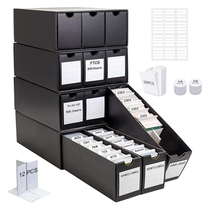 12 Drawer Trading Card Standard Storage Box with 50 Card Dividers (Black) | Cardboard Trading Card Organizer for Collectible Cards Games,Card Box Fits For TCG,MTG,TCG