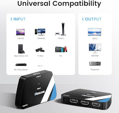 NEWCARE 8K HDMI 2.1 Switch 3 in 1 Out, HDMI Splitter 4K@120Hz Support 8K@60Hz HDCP2.3 HDR10+ VRR ALLM Dolby, HDMI Switcher Compatible with TV PS5/4 Xbox Laptops PC Projector