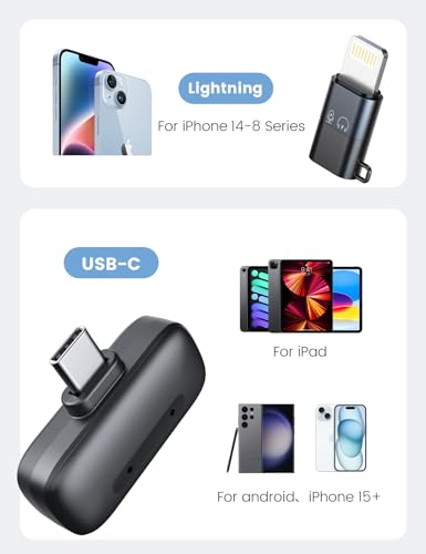 Wireless Mini Lavalier Microphone for iPhone & Android, Dual Clip-On Mics with 30H Charging Case, Intelligent Noise Cancellation, Tiny Portable Mic for Vlogging, TikTok, Live Stream, Teaching Meetings