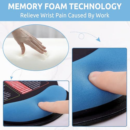 KONVINIT Ergonomic Mouse Pad with Wrist Rest, Small Excel Cheat Sheet Desk Pad with Windows & Office & Excel Shortcuts, Non-Slip Rubber Base Mouse Pads for Desk with Smooth Surface, Black Blue - color: Shortcut-Blue