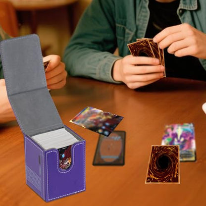 Card Deck Box Fits for YGO MTG,100+ Card Storage Box Trading Games PU Leather Storage Premium Deck Case (Game Purple) - color: Game Purple