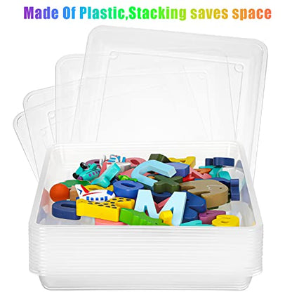 Maitys 15 Pack Plastic Art Trays 12 x 16 Inch Activity Crafts Trays Sensory Tray DIY Projects, Painting, Beads, Jewelry Office Home Organizer Arts and Crafts Supplies(Clear) - color: Clear